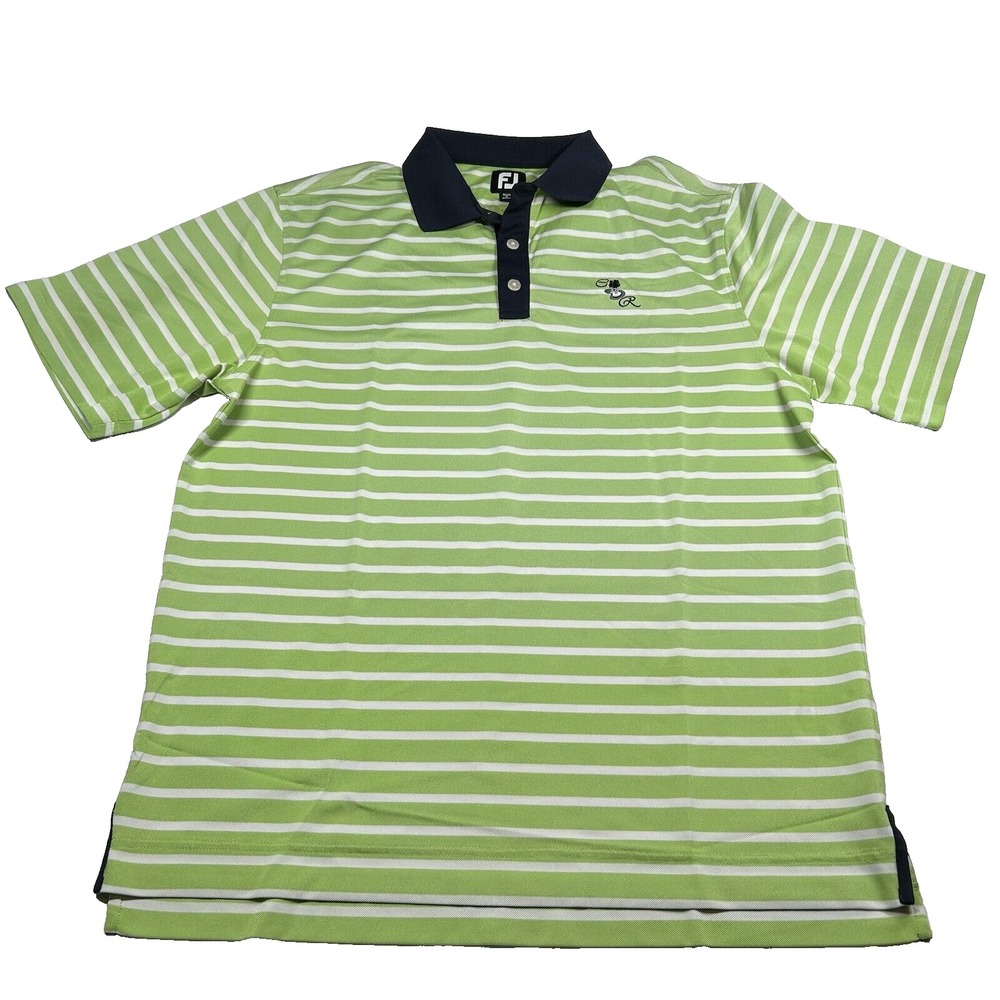 FootJoy FJ‎ Golf Polo Golf Shirt Men's L Green with Navy Collar Performance EUC